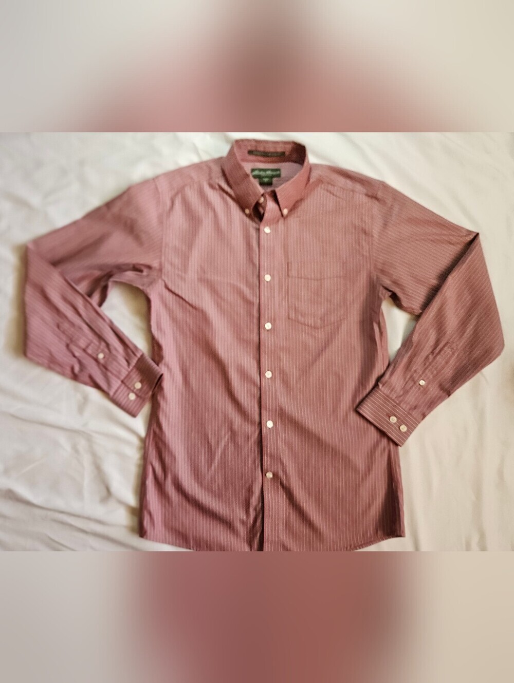 Eddie Bauer Mens Red & White Long Sleeve Button Up Slim Fit Shirt Sz Small